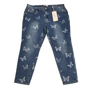 Revelation Denim Jeans Womens 20W Blue Medium Wash Skinny Butterfly Print Plus